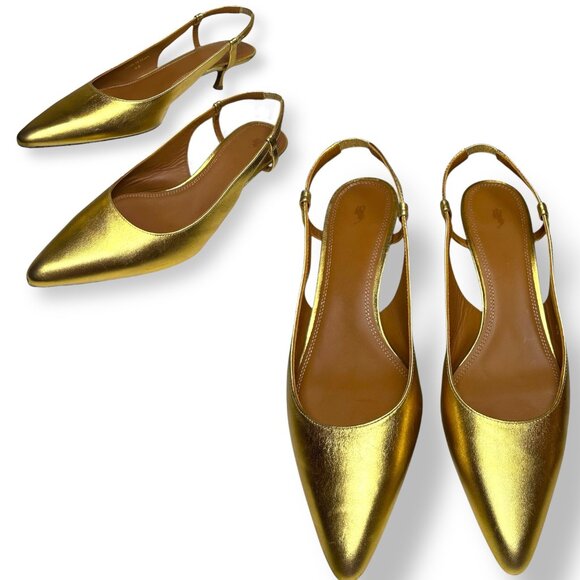 Polo Ralph Lauren - Women’s Slingback, Kitten-Heel Pumps in Gold Metallic Size 9 - Picture 1 of 16